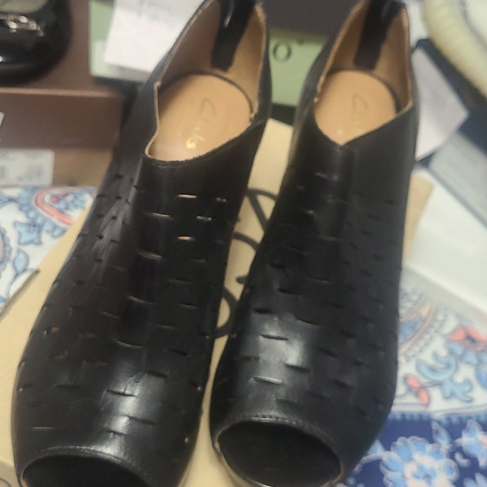 Clarks Open Toed Bootie Heels